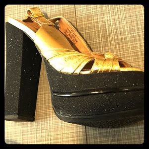 Jeffrey Campbell gold platform sandals